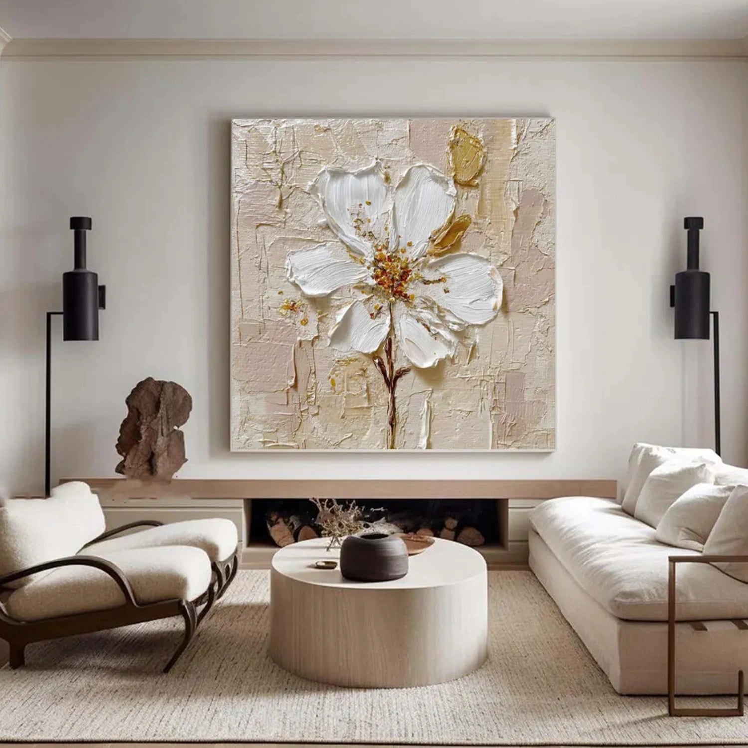 Minimalist Flower And Tree Textured Canvas Art #MF099