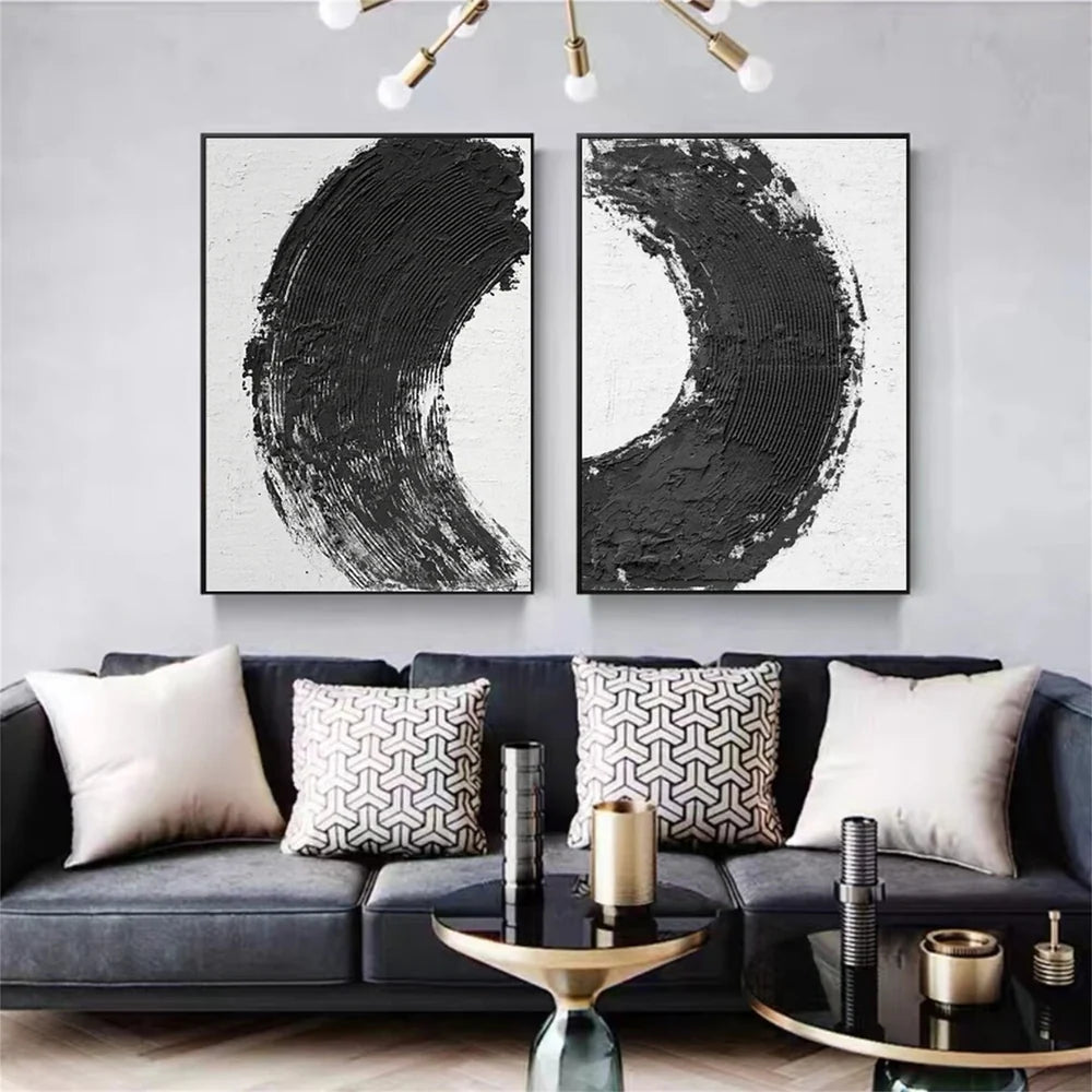 Black and White Minimalist Textured Canvas Art Set of 2 #WZ064