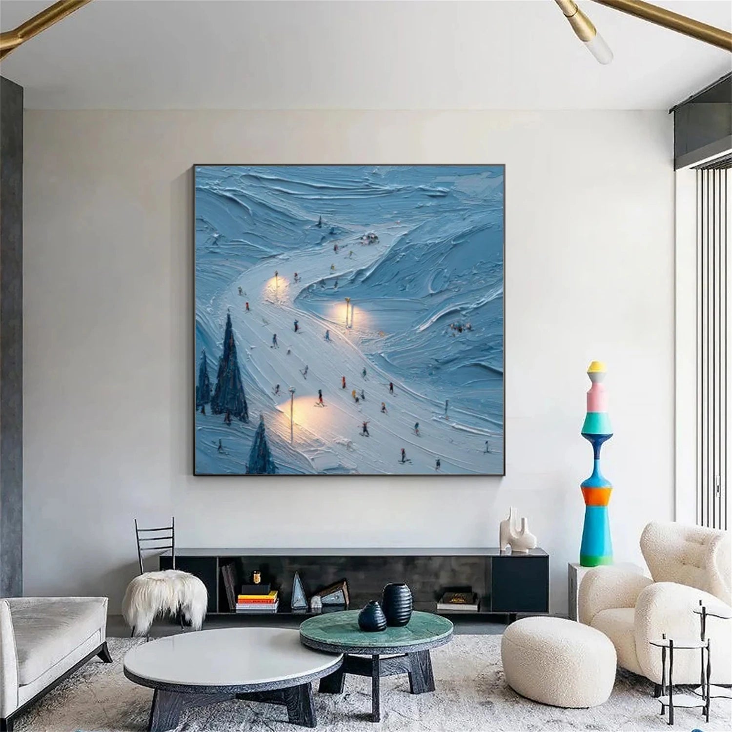 Skiing Sport Textured Canvas Painting #PB034