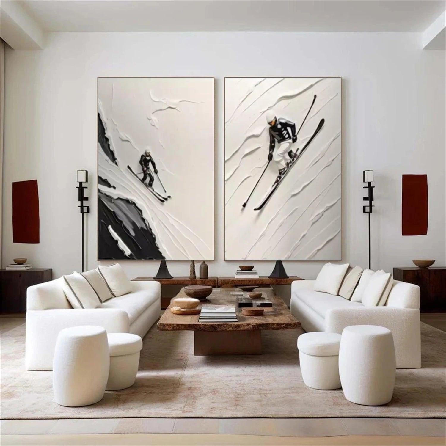 Skiing Sport Textured Canvas Painting Set of 2 #PB041