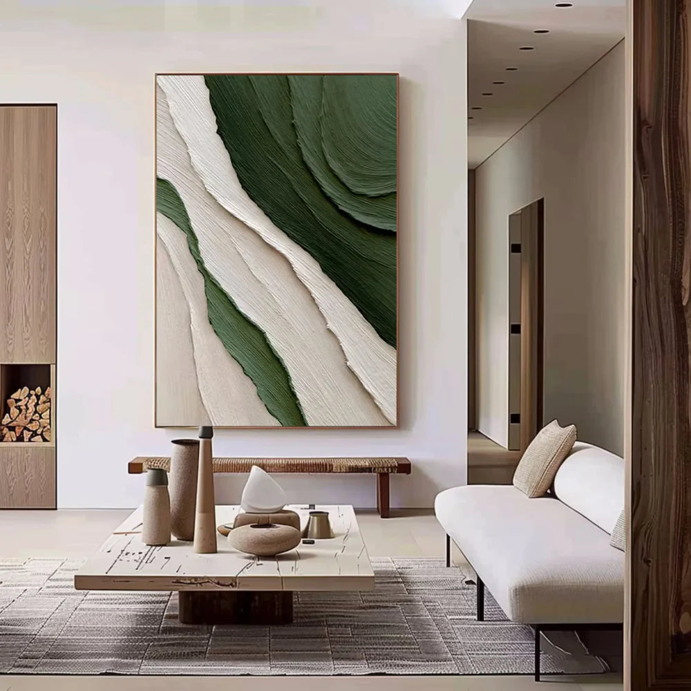 Green and White Minimalist Textured Wall Art #WM035