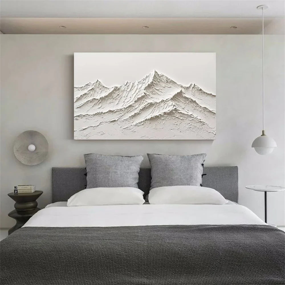 White Minimalist Mountain Textured Canvas Art #BT009