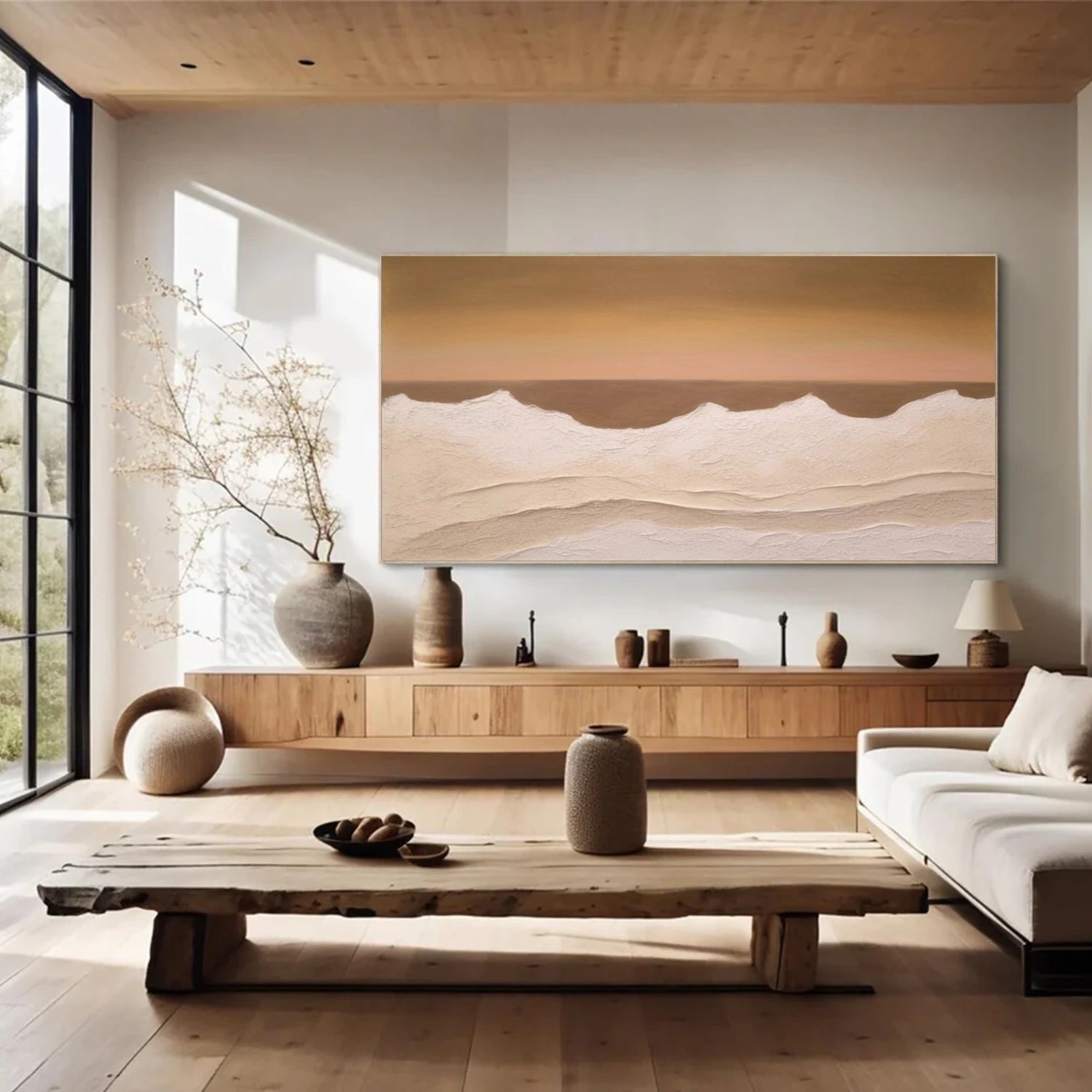 Minimalist Ocean And Sky Textured Canvas Art #OC180