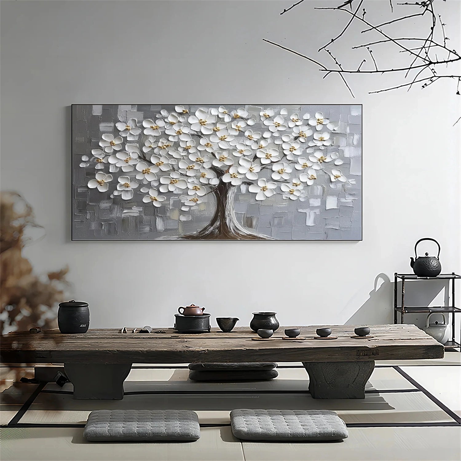 Minimalist Flower And Tree Textured Canvas Art #MF105