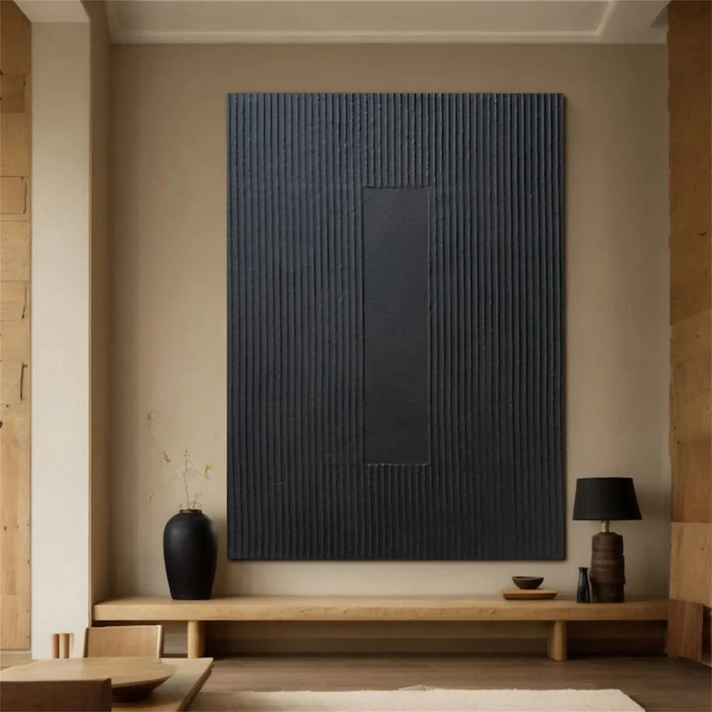 Black Minimalist Textured Canvas Art #WZ080