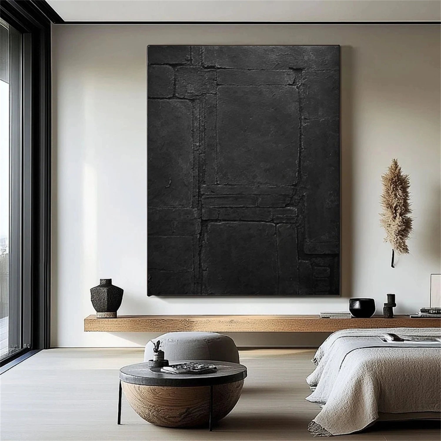 Black Minimalist Textured Canvas Art #WZ100