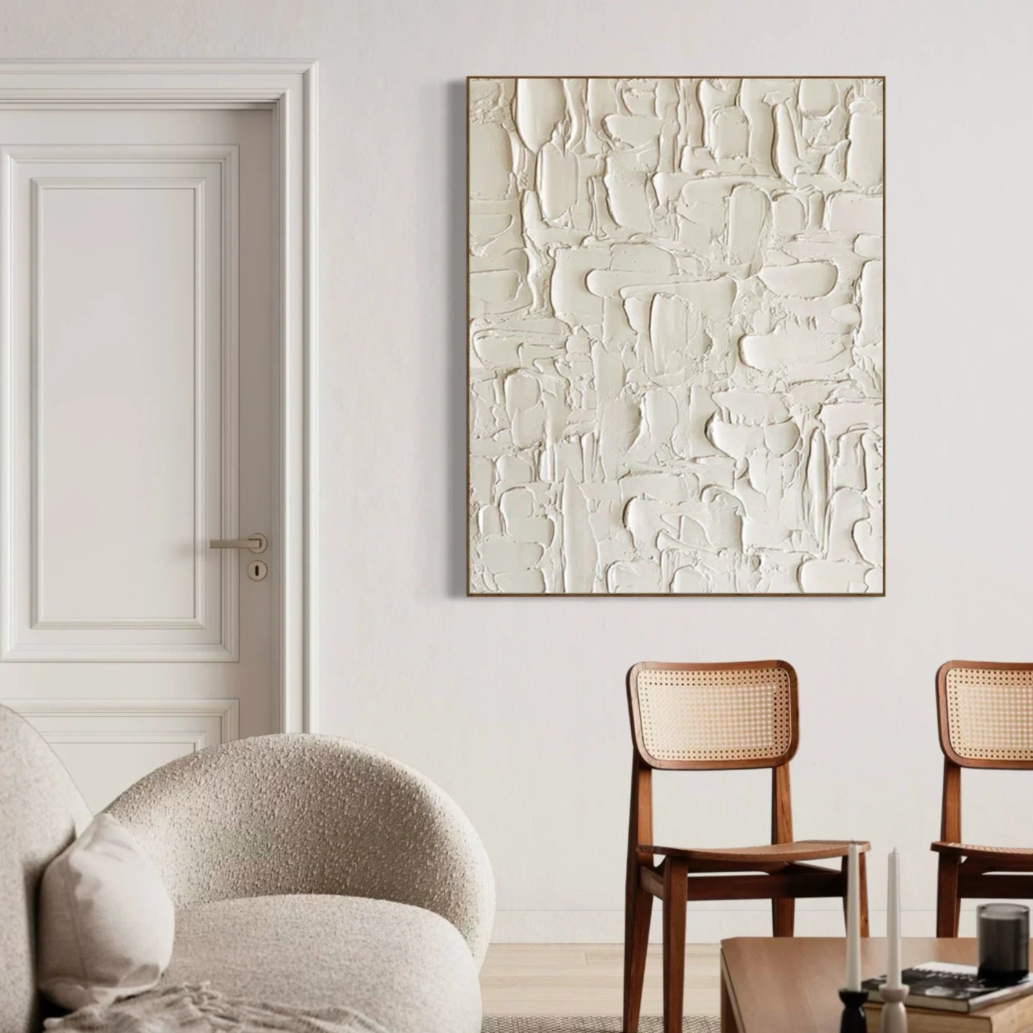 White Minimalist Textured Canvas Art #WM092