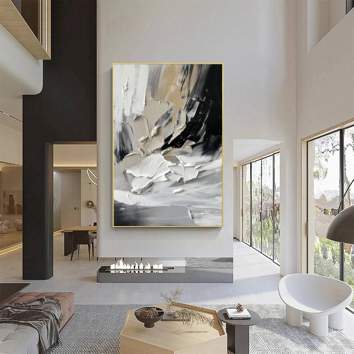 Black and White Minimalist Textured Canvas Art #WZ112
