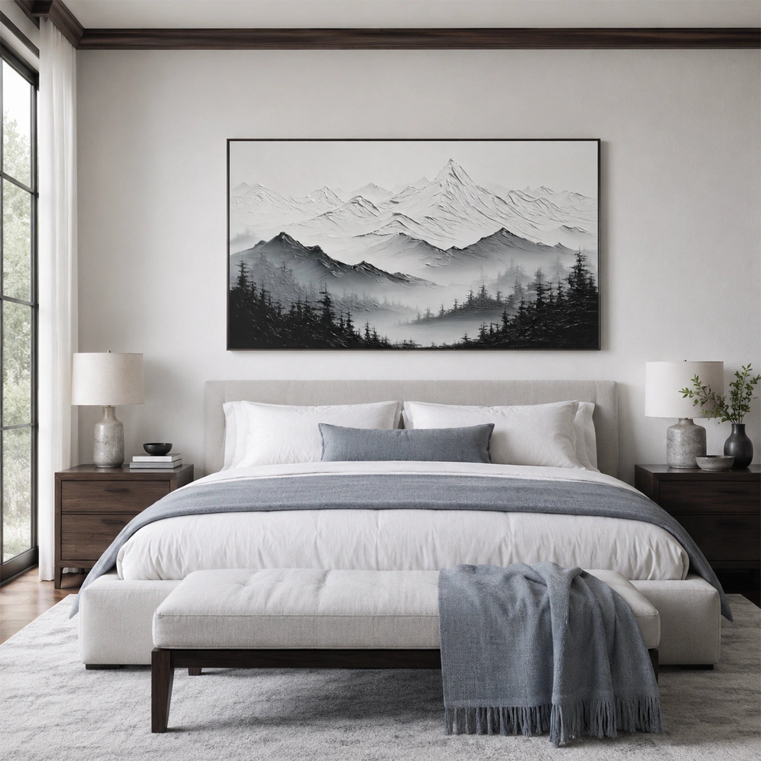 Black and White Abstract Mountain Textured Canvas Art #BT107