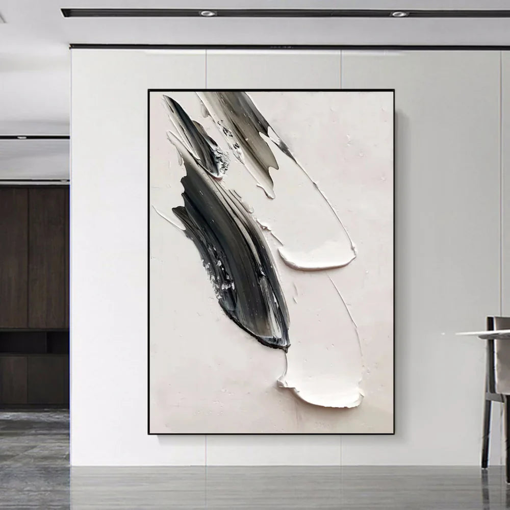 Black and White Minimalist Textured Canvas Art #WZ008