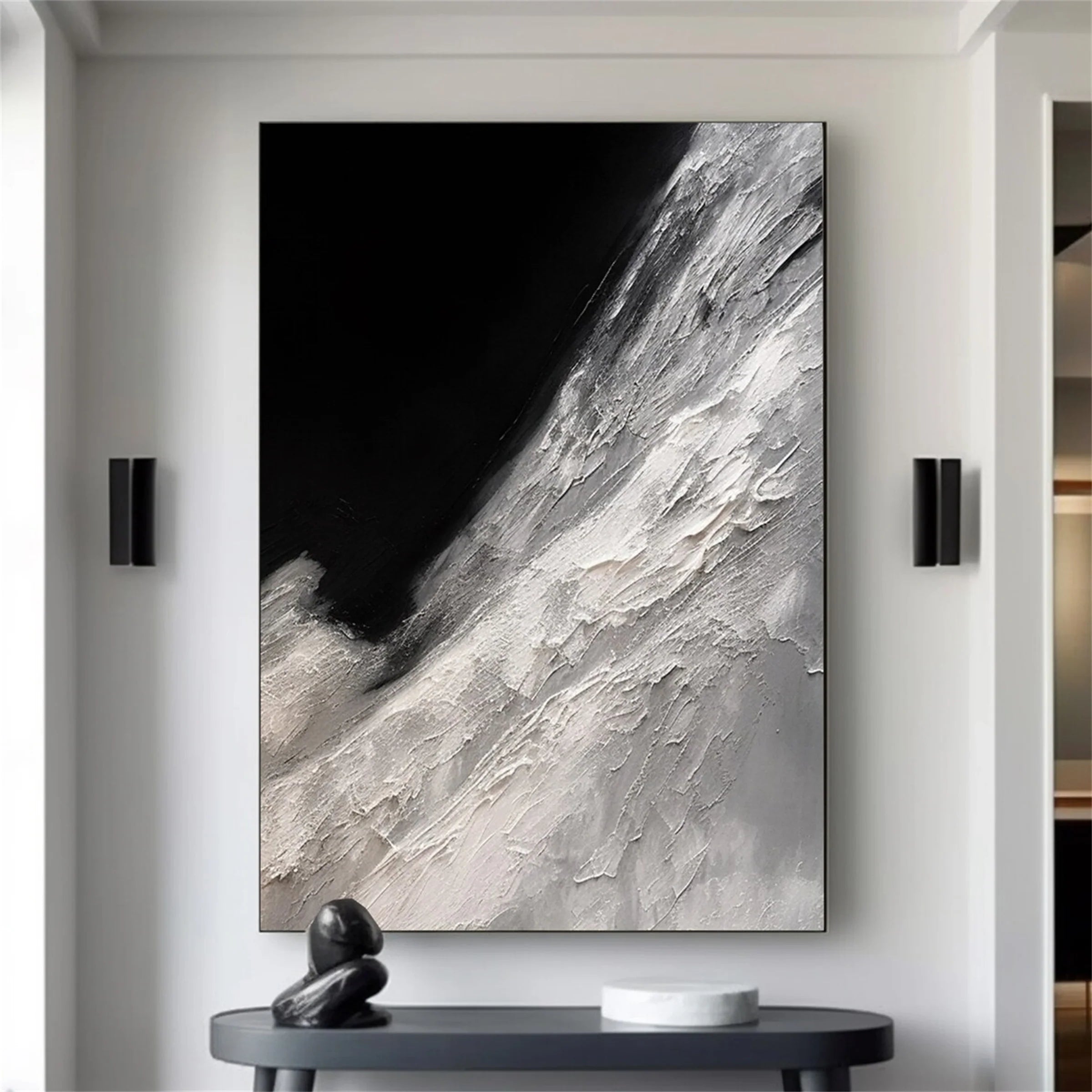Black and White Minimalist Textured Canvas Art #WZ060