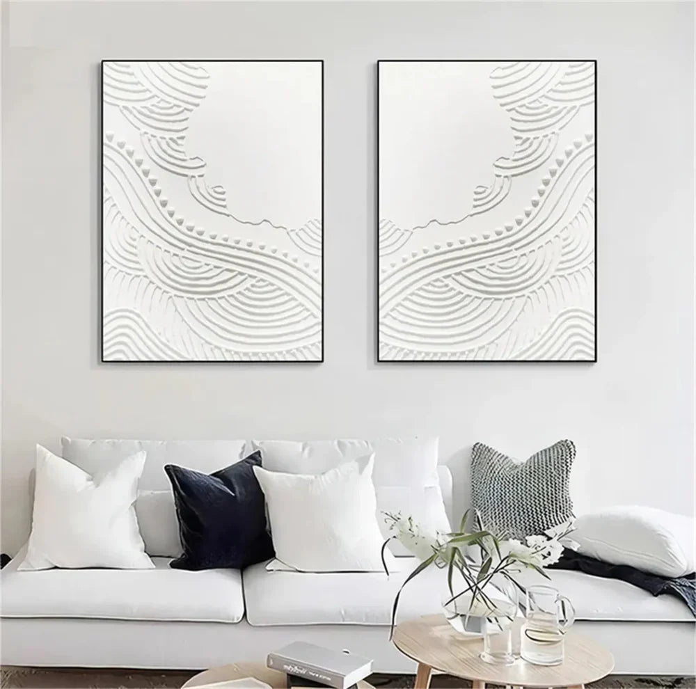 White Minimalist Textured Wall Art Set of 2 #WM065