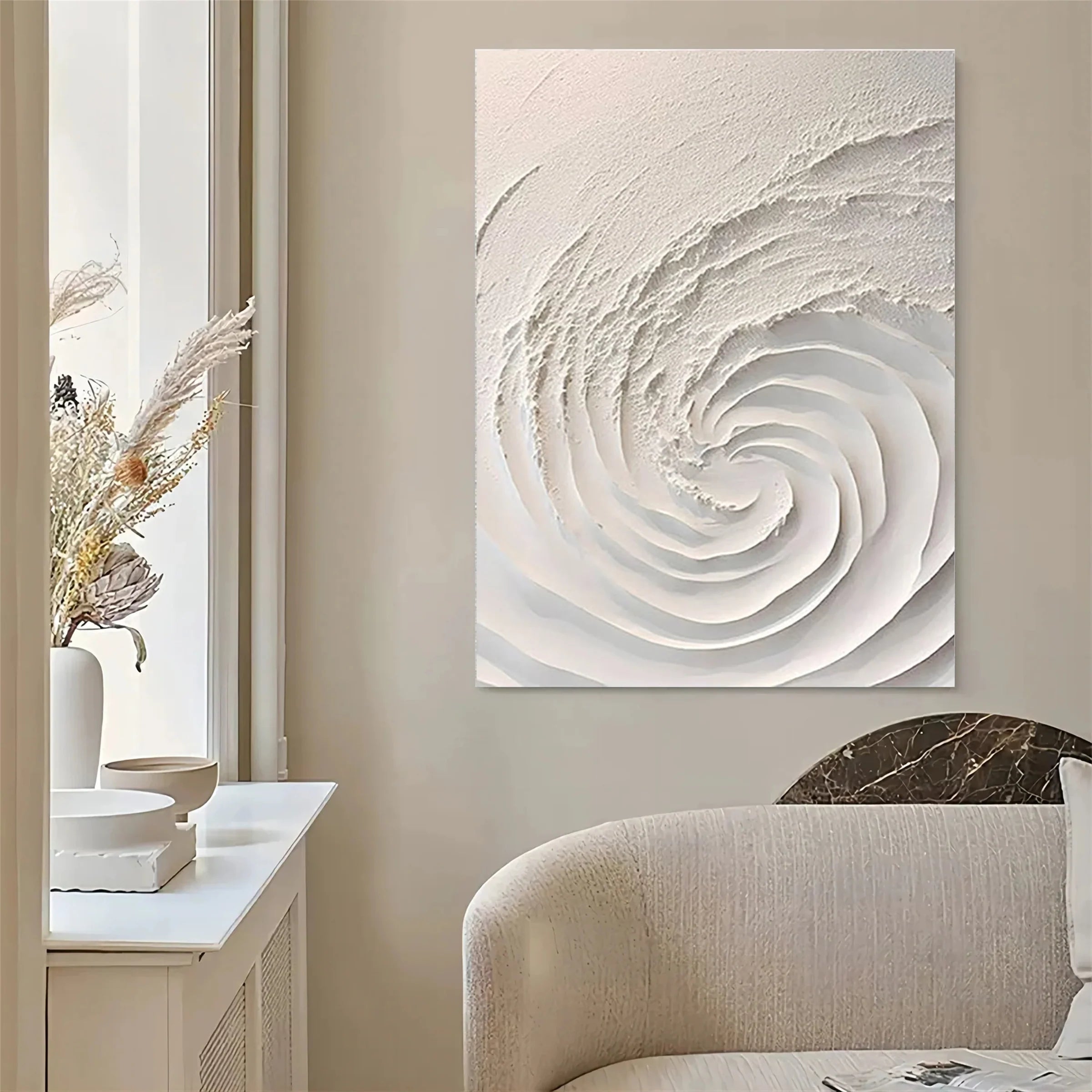 White Minimalist Textured Wall Art #WM030