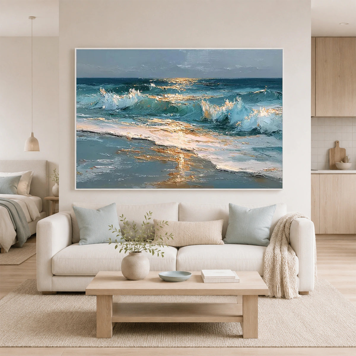 Abstract Ocean And Sky Textured Canvas Art #OC231