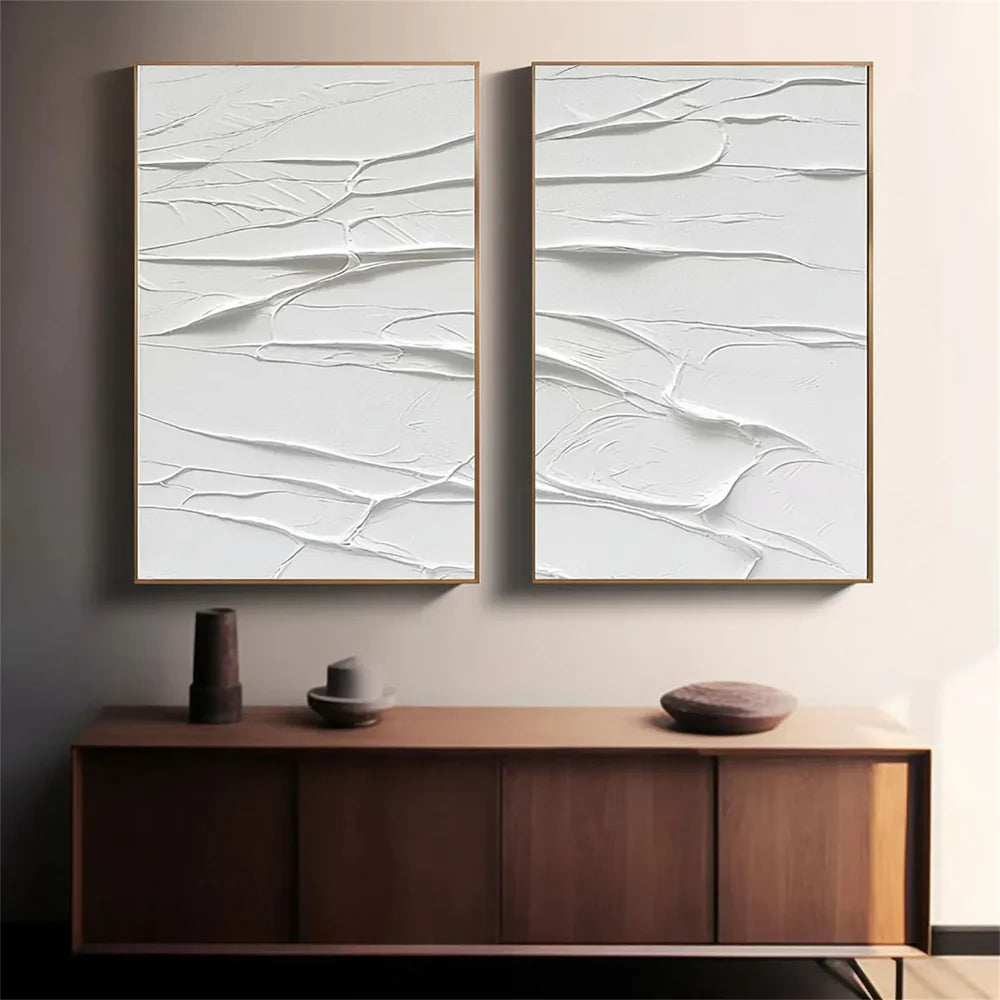 White Minimalist Textured Wall Art Set of 2 #WM066