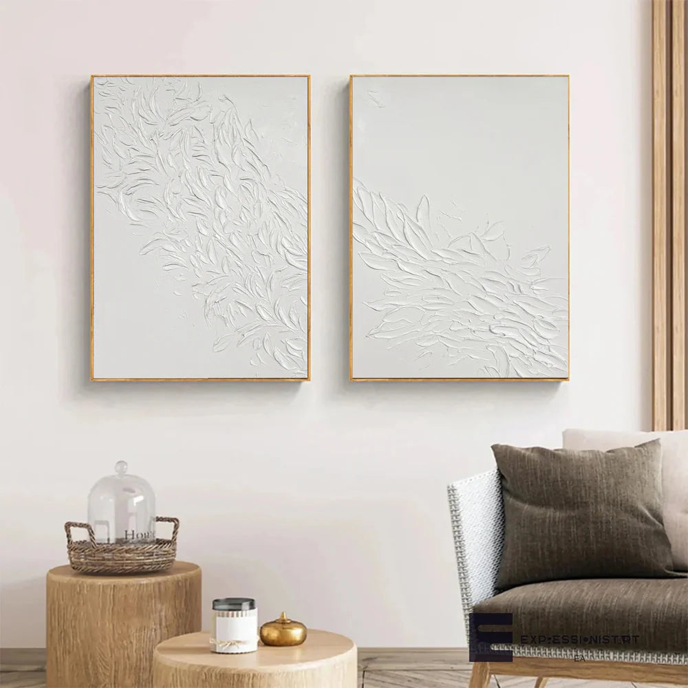 White Minimalist Textured Wall Art Set of 2 #WM047