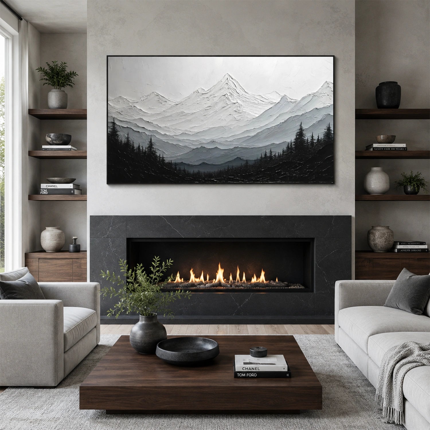 Black and White Abstract Mountain Textured Canvas Art #BT106