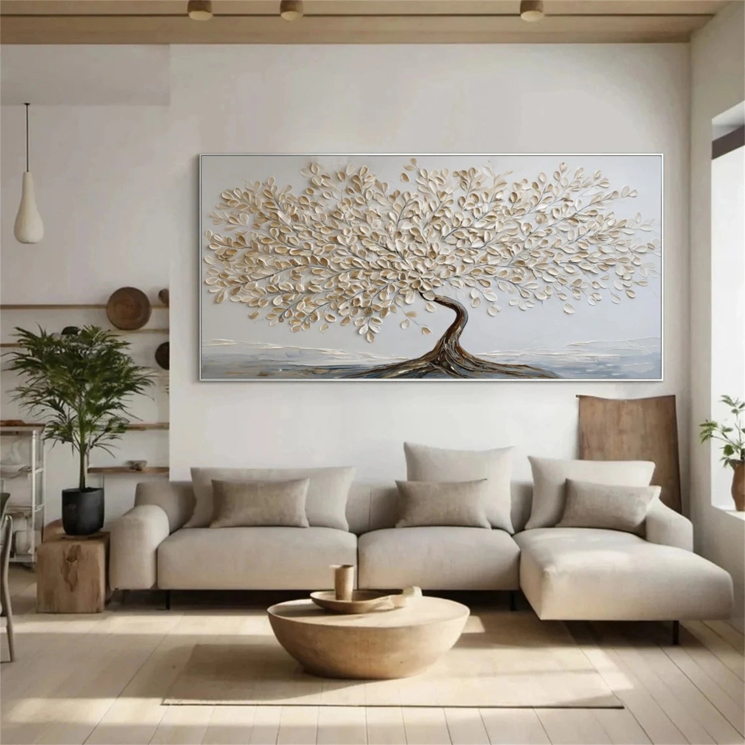 Minimalist Flower And Tree Textured Canvas Art #MF081