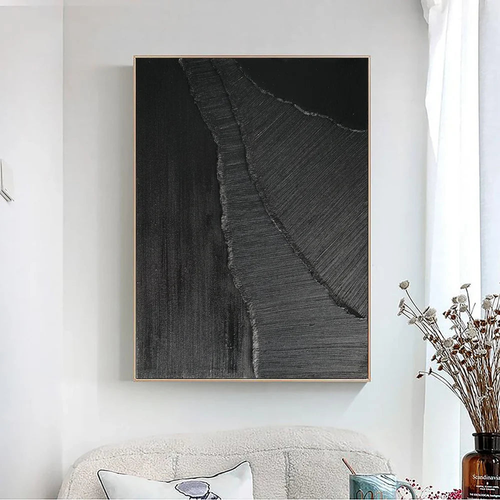 Black Minimalist Textured Canvas Art #WZ046