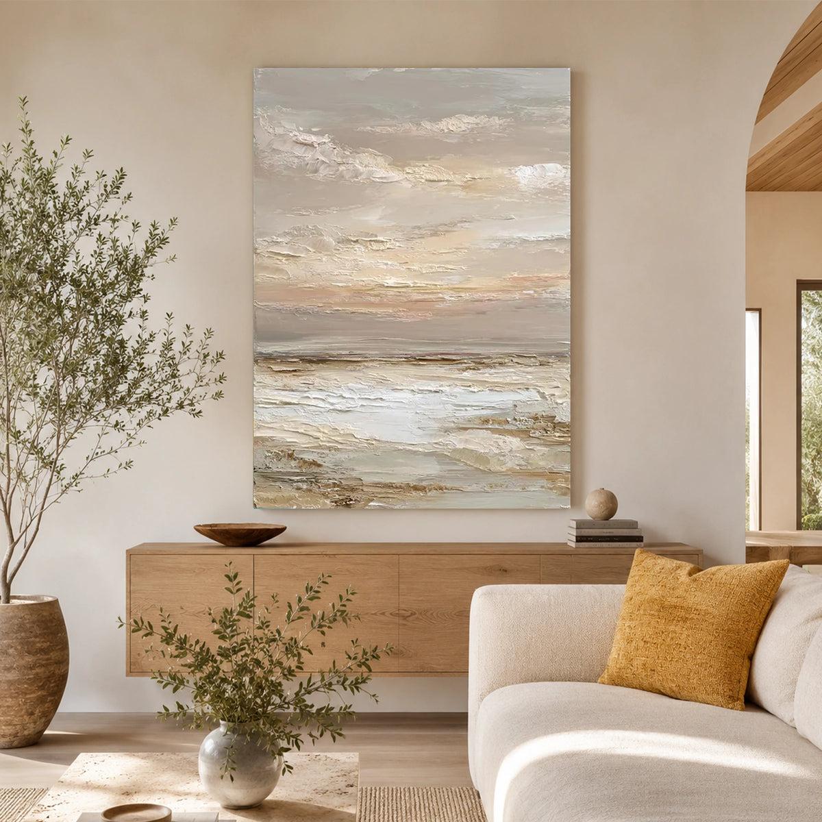 Abstract Ocean And Sky Textured Canvas Art #OC229