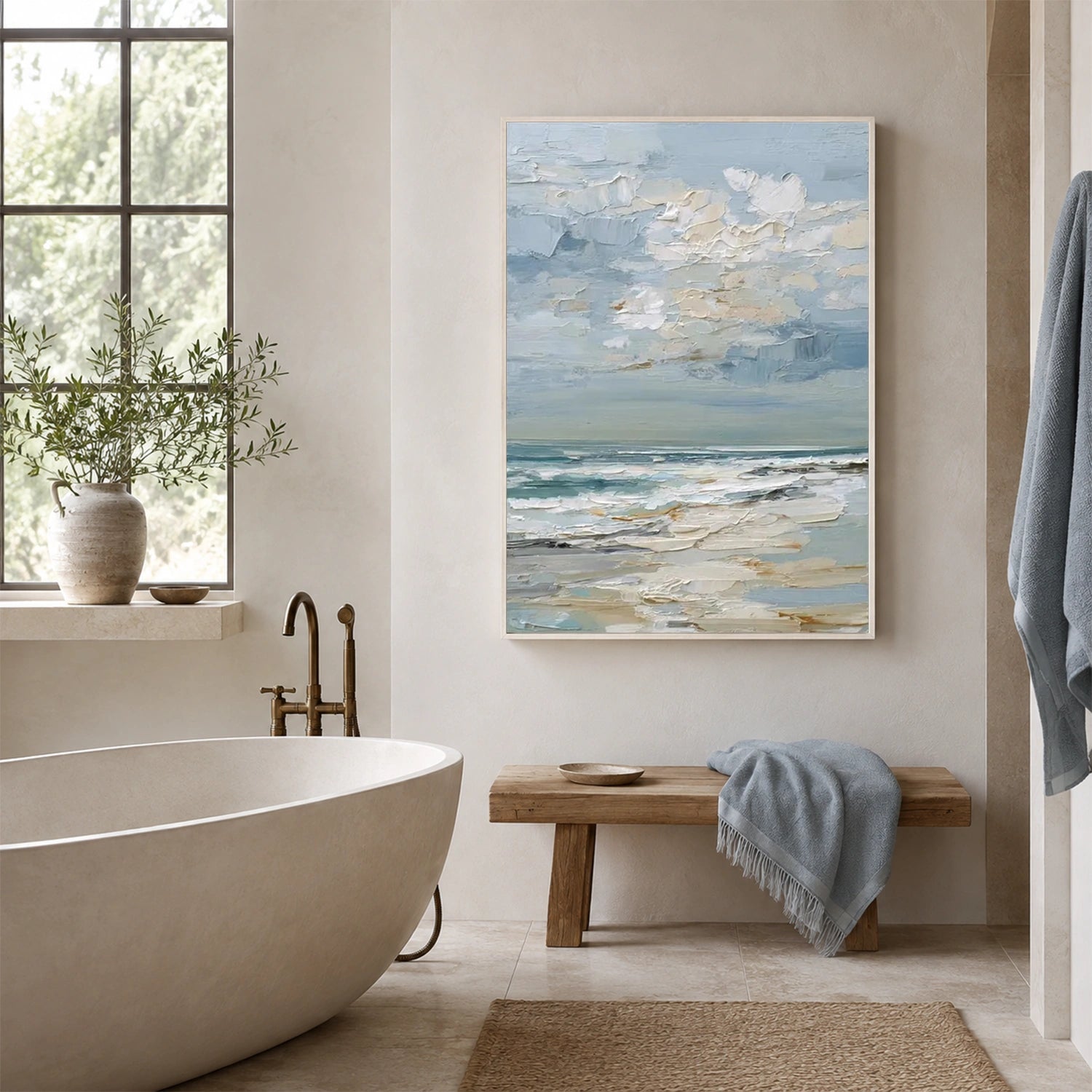 Abstract Ocean And Sky Textured Canvas Art #OC225
