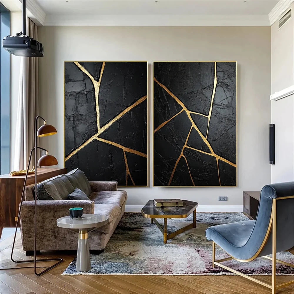 Black Minimalist Textured Canvas Art Set of 2 #WZ075