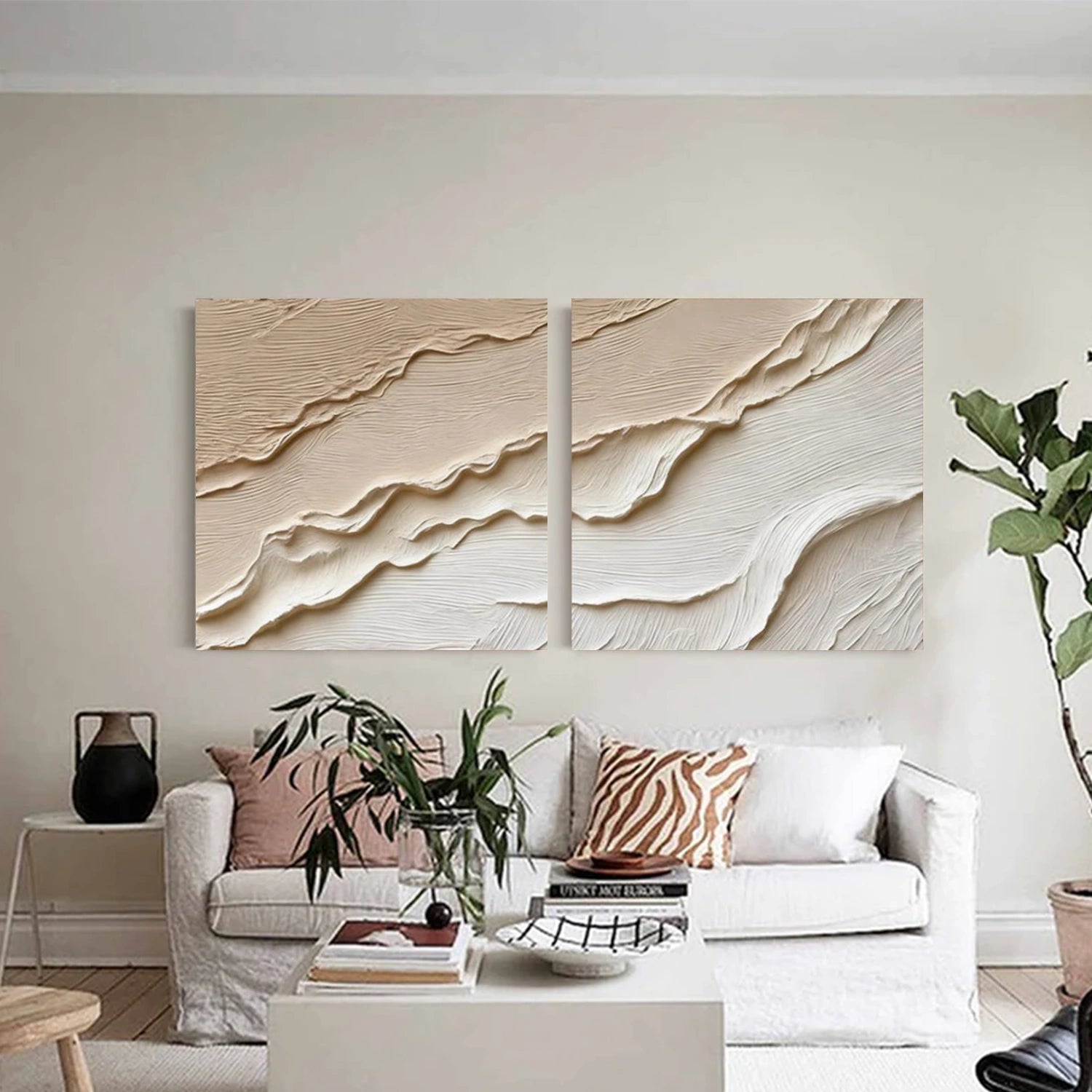 Beige and Brown Minimalist Textured Canvas Art Set of 2 #WM146