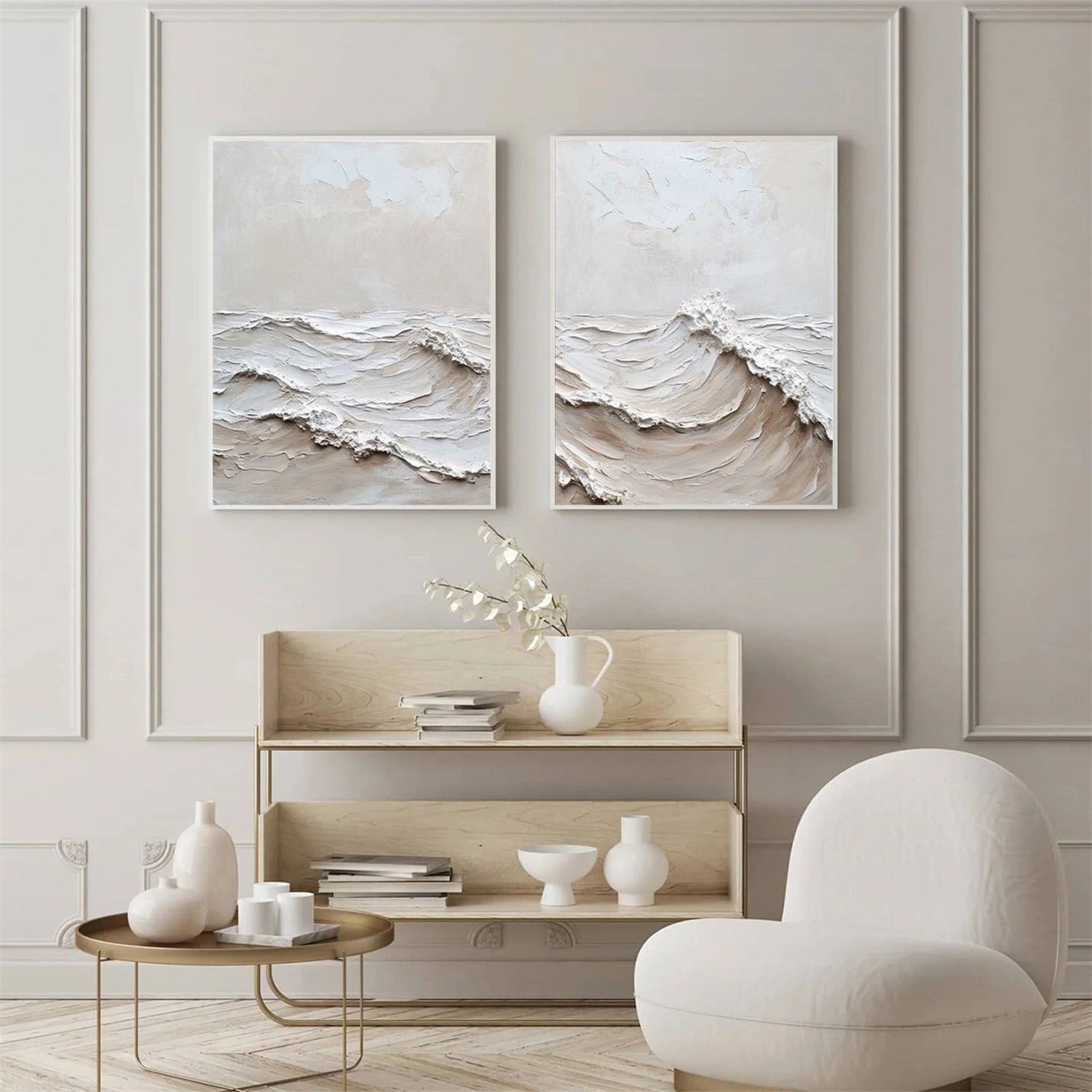 Minimalist Ocean And Sky Textured Canvas Art Set of 2 #OC109