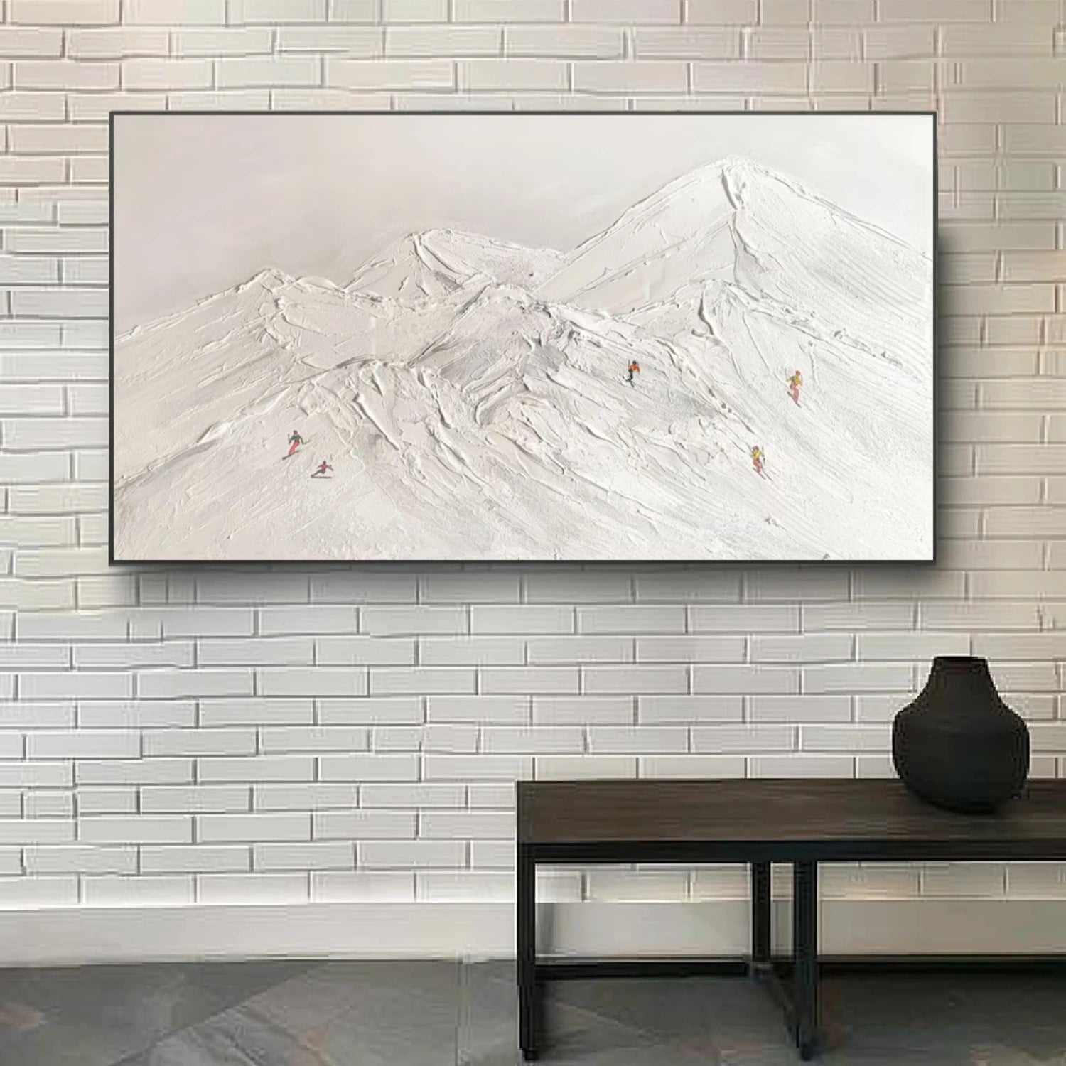 White Skiing Sport Textured Canvas Painting #PB047