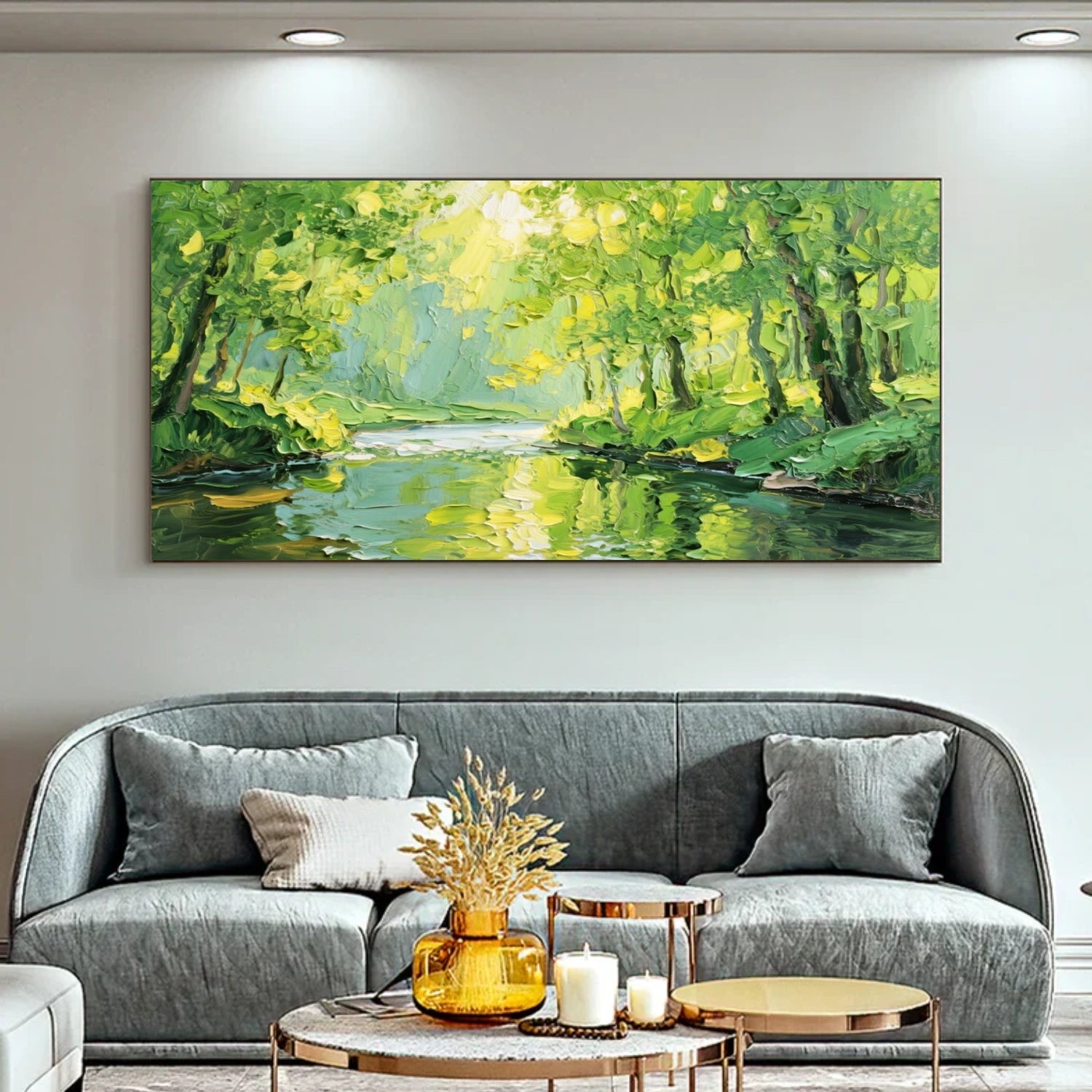 Green Abstract Flower And Tree Textured Canvas Art #MF092