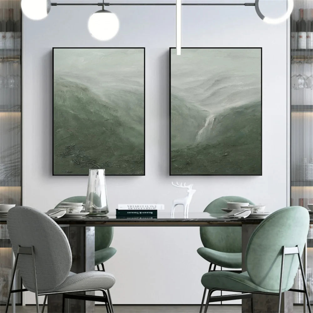 Green Abstract Mountain Canvas Art #BT017