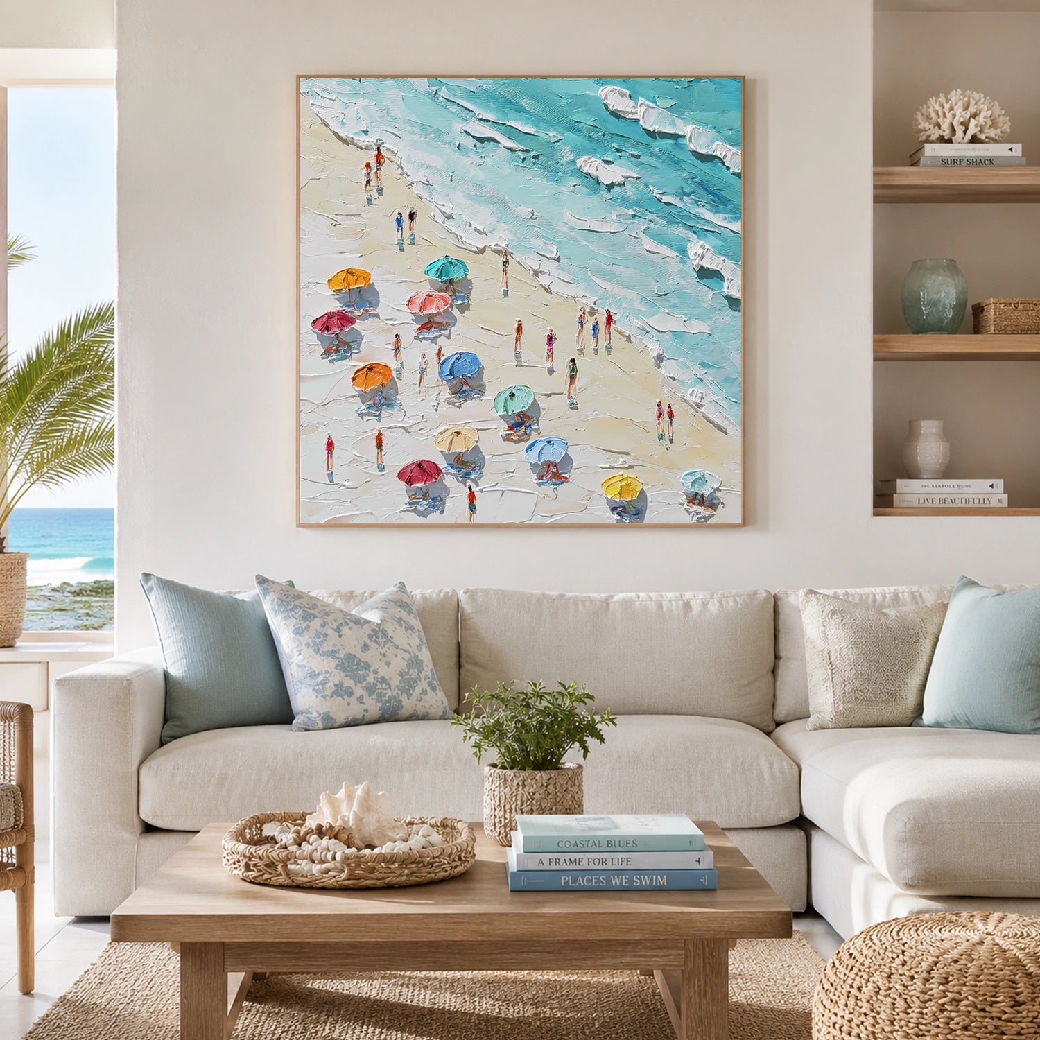 Abstract Ocean And Sky Textured Canvas Art #OC197
