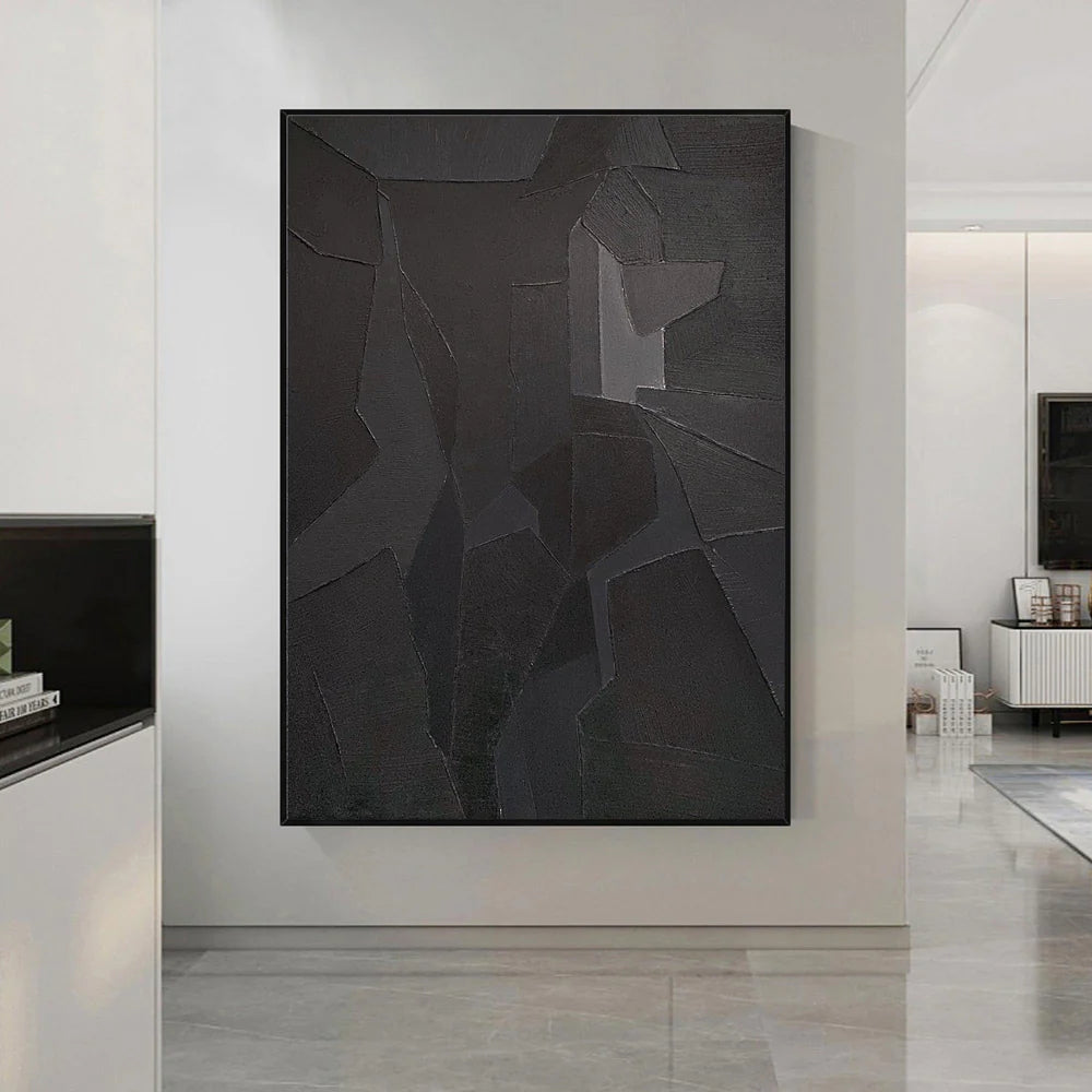 Black Minimalist Textured Canvas Art #WZ032