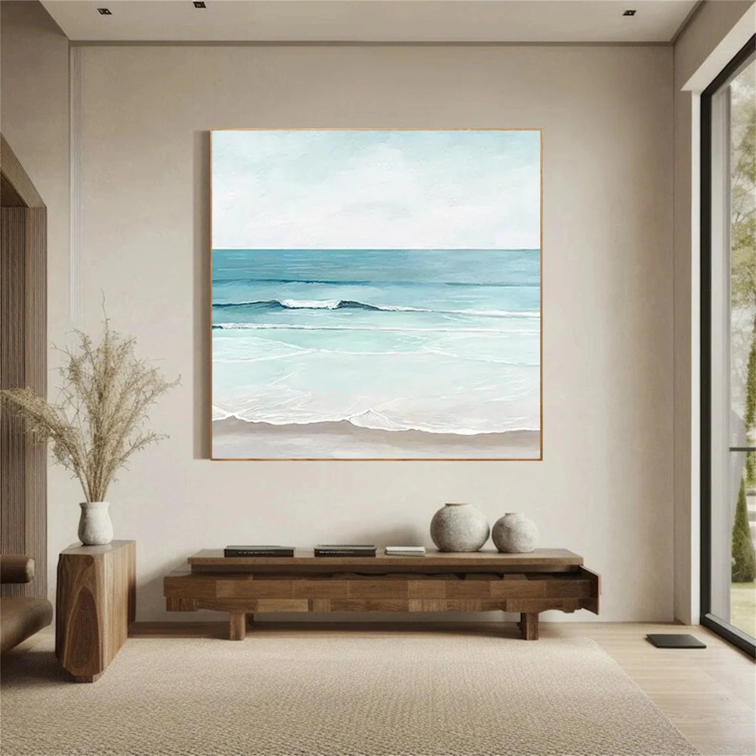Abstract Ocean And Sky Textured Canvas Art #OC155