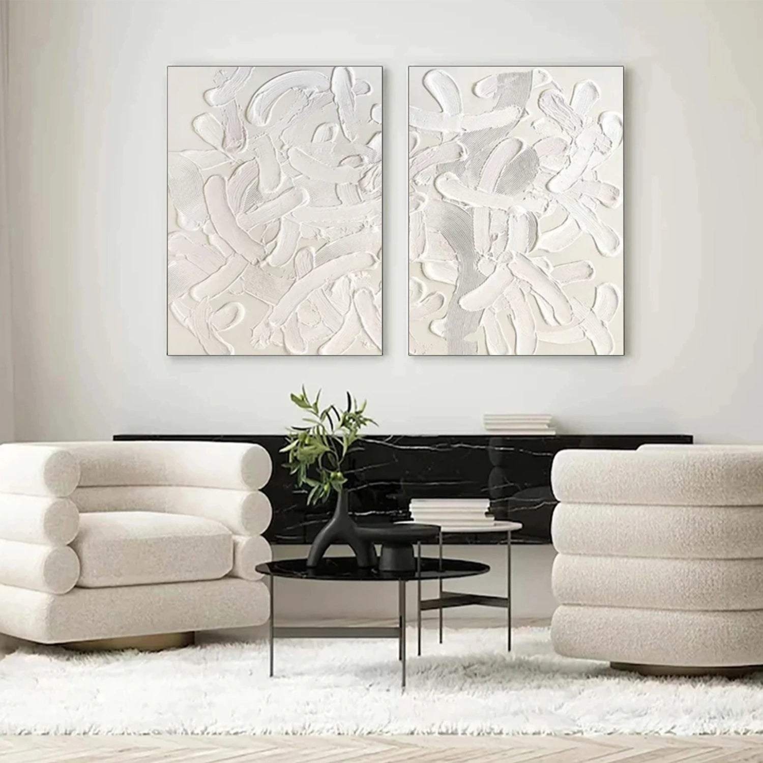 White Minimalist Textured Canvas Art Set of 2 #WM091