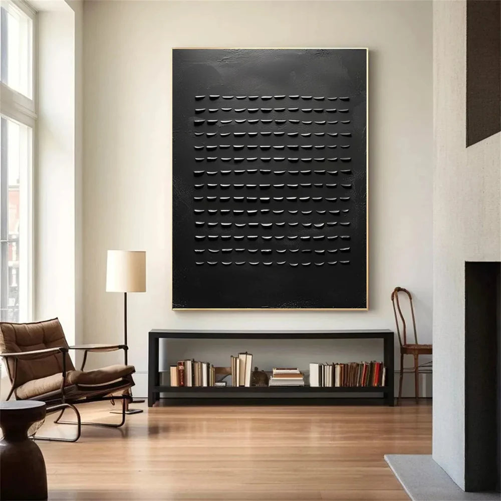 Black Minimalist Textured Canvas Art #WZ083
