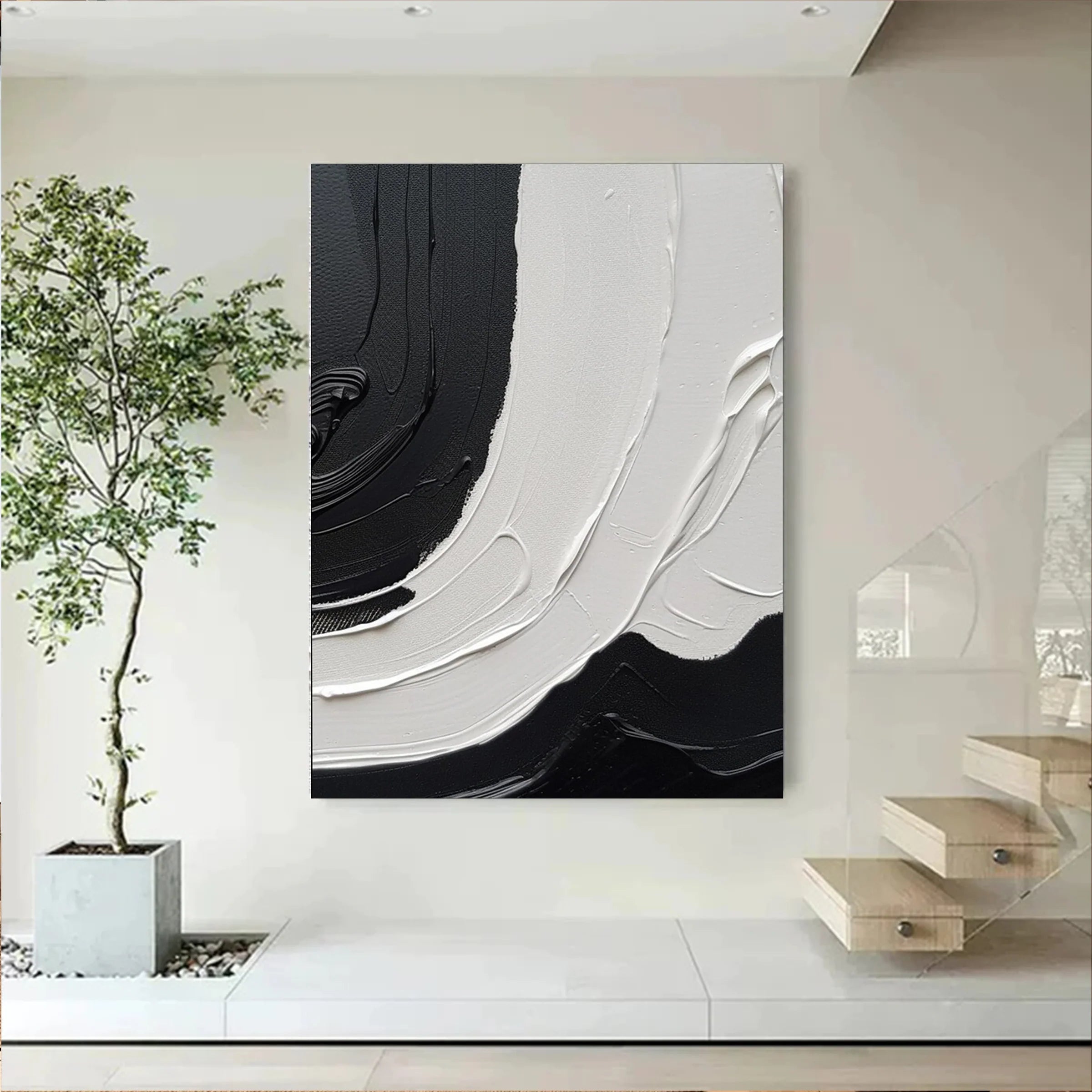 Black and White Minimalist Textured Canvas Art #WZ059