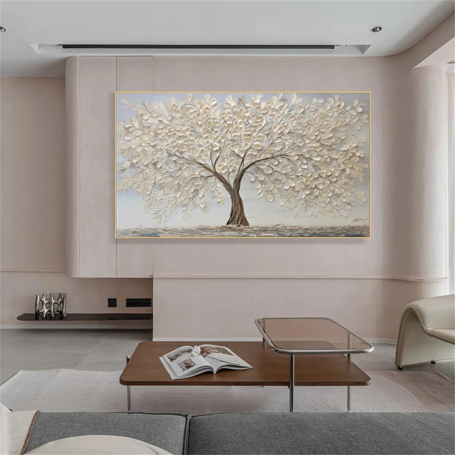 Minimalist Flower And Tree Textured Canvas Art #MF079