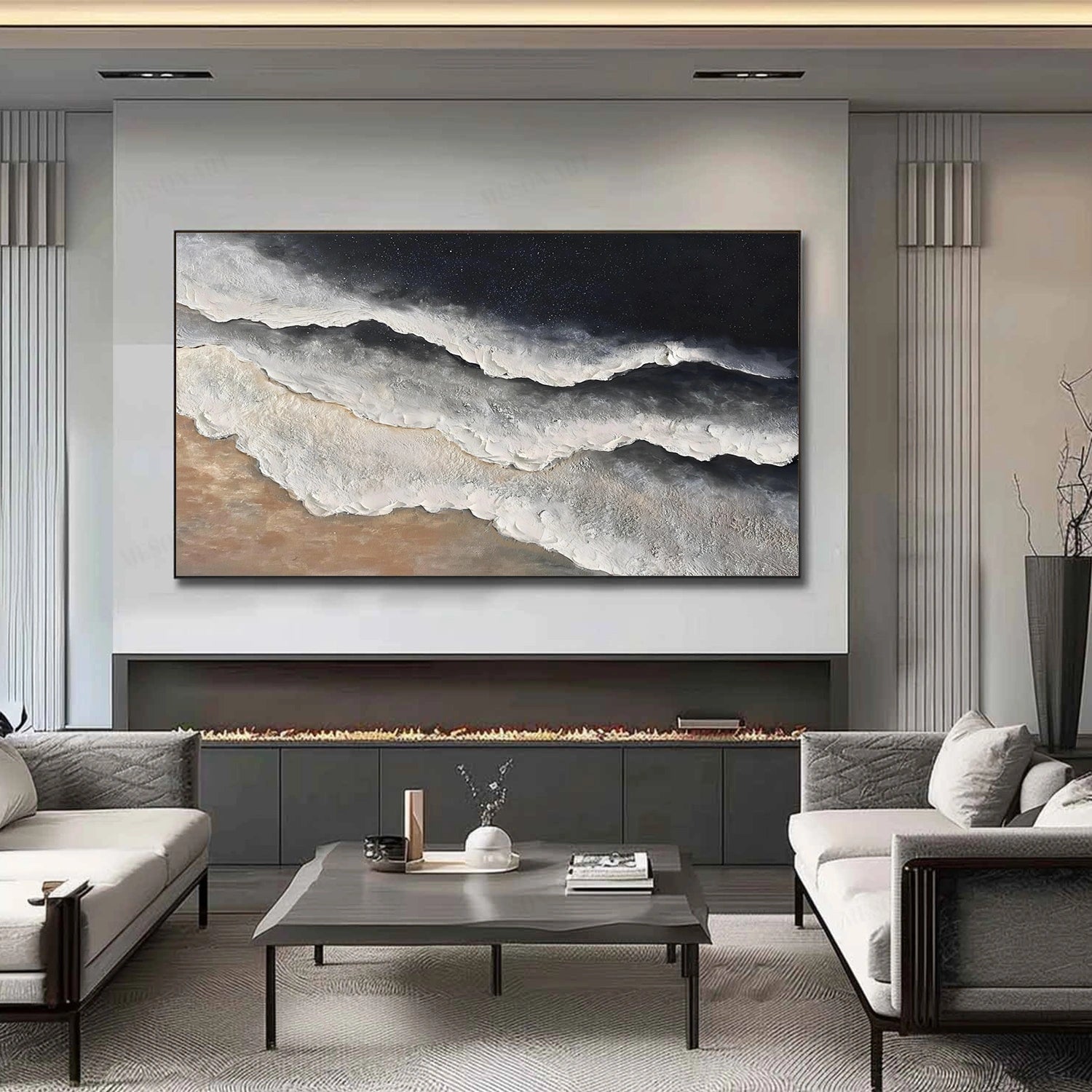 Minimalist Ocean And Sky Textured Canvas Art #OC162