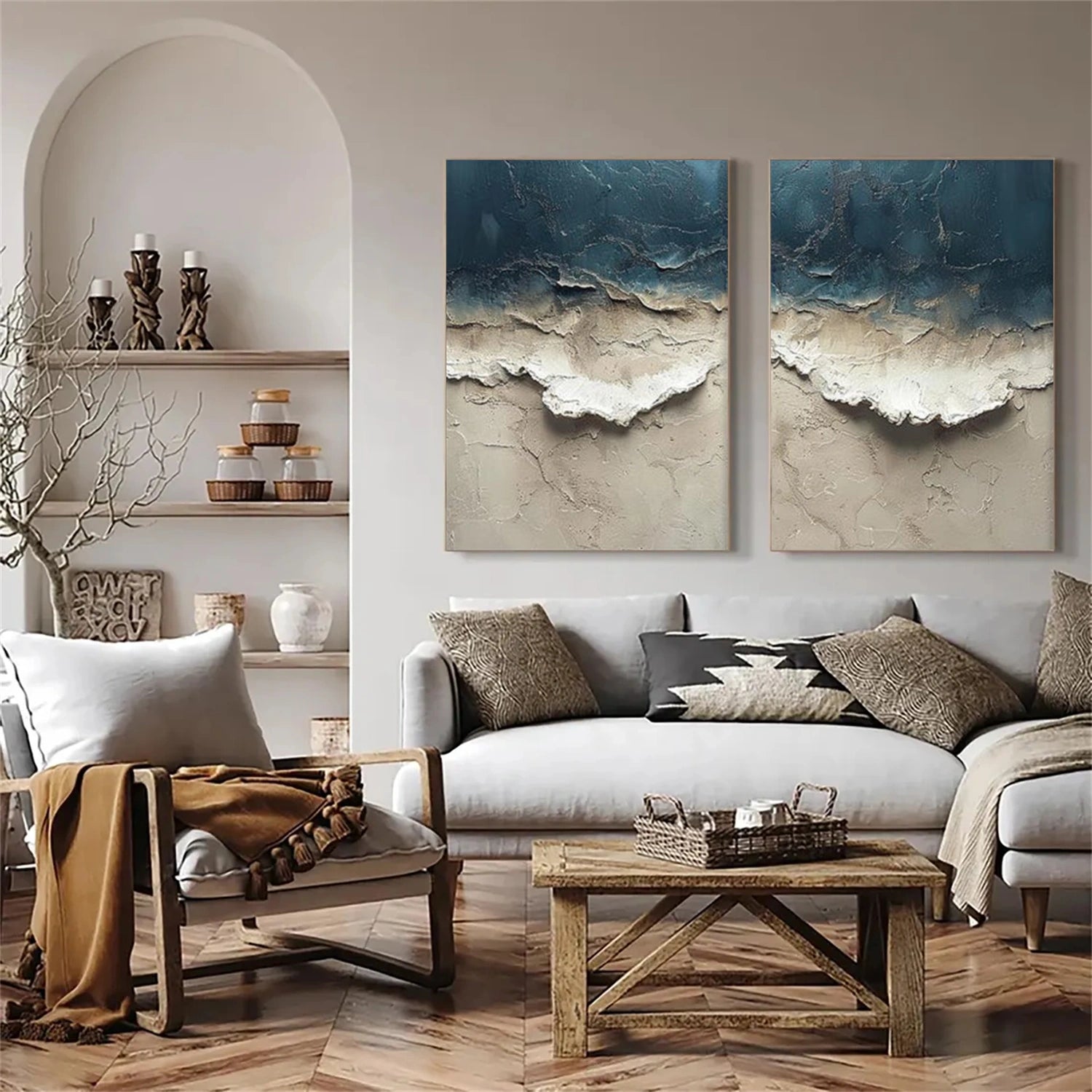 Minimalist Ocean And Sky Textured Canvas Art Set of 2 #OC150