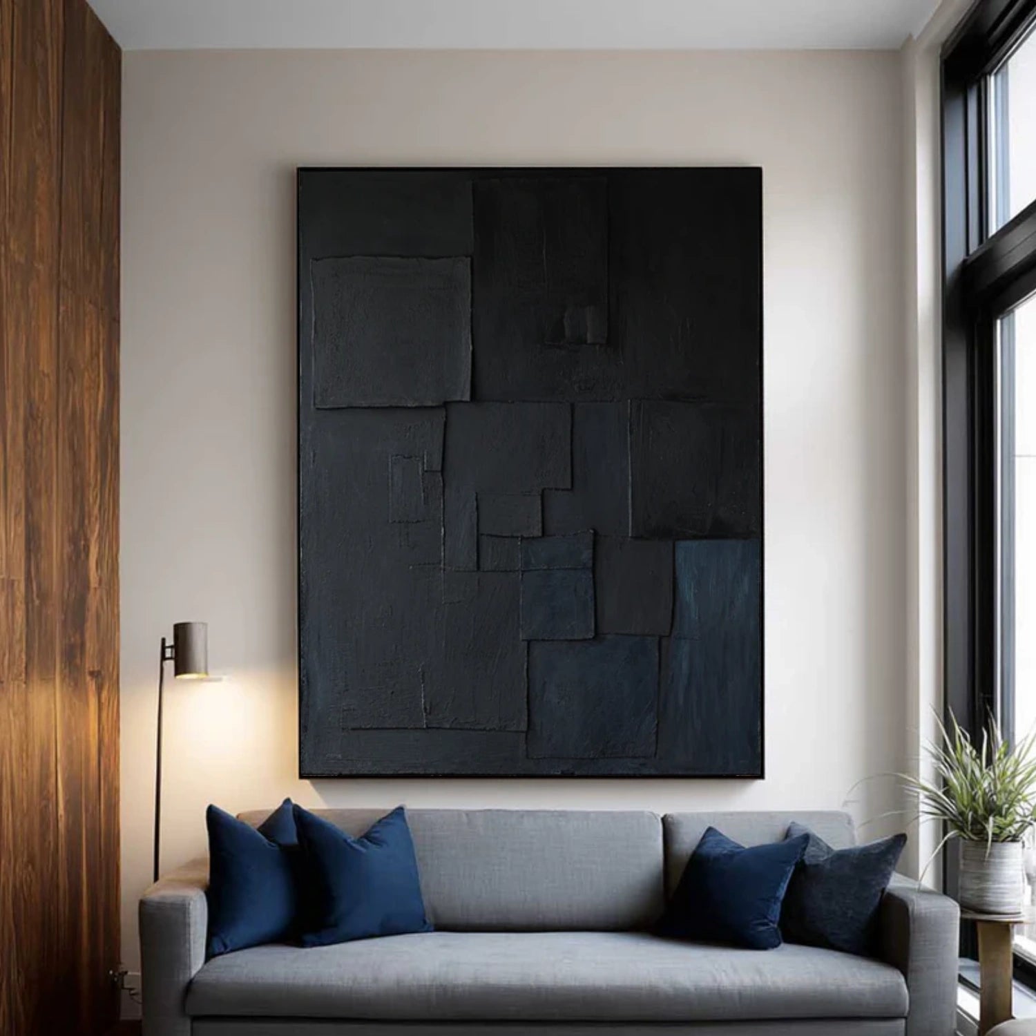 Black Minimalist Textured Canvas Art #WZ116