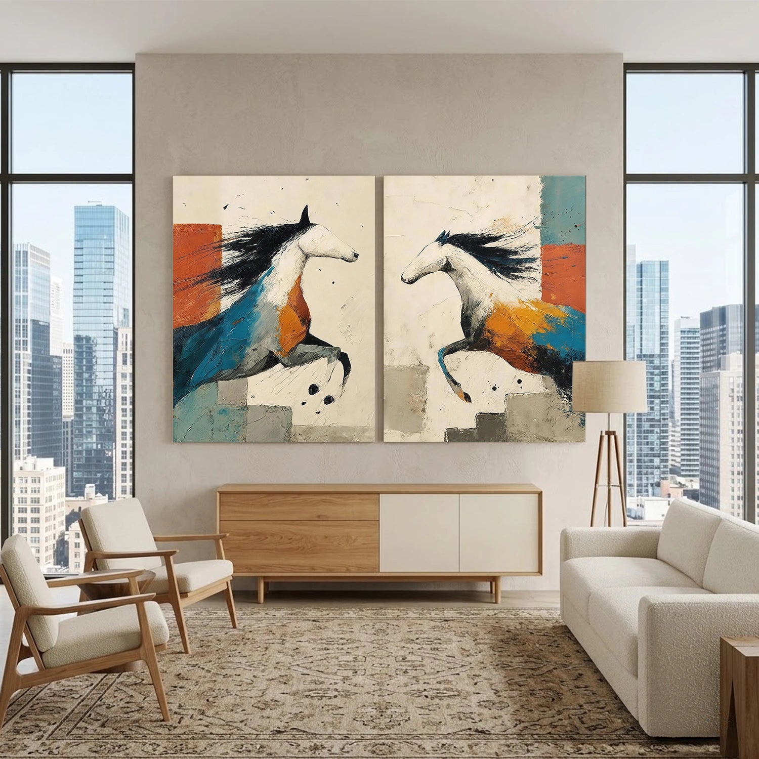 Abstract Animal Horse Canvas Art Set of 2#DW146