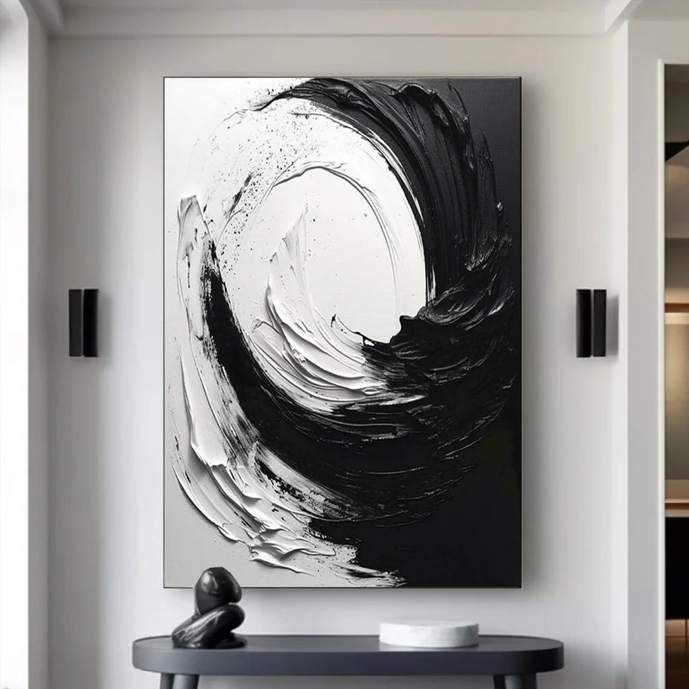 Black and White Minimalist Textured Canvas Art #WZ012