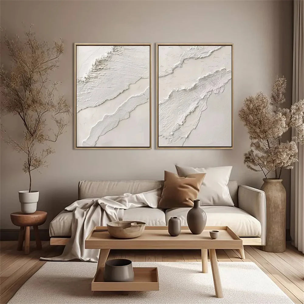 White Minimalist Textured Wall Art Set of 2 #WM043