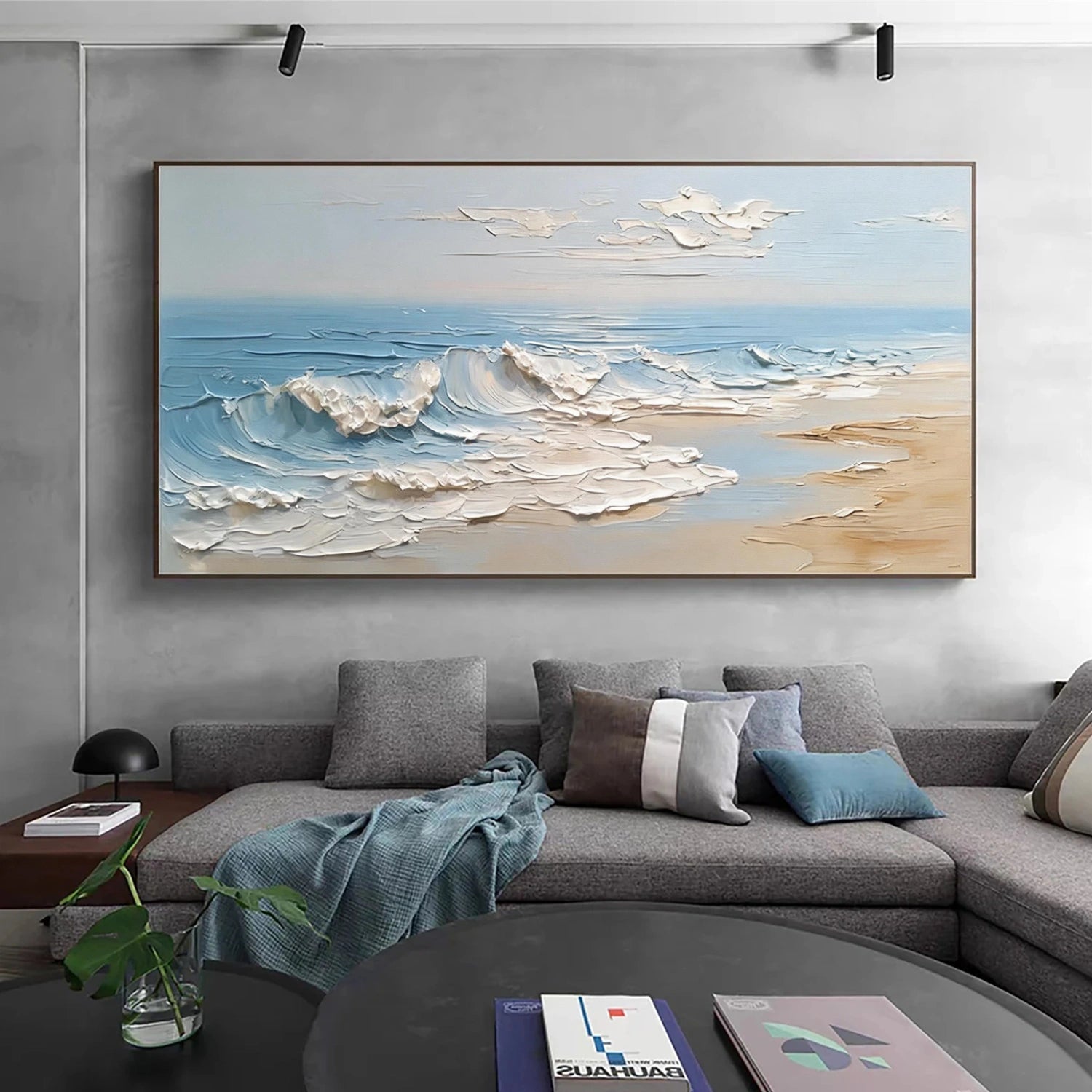 Abstract Ocean And Sky Textured Canvas Art #OC184