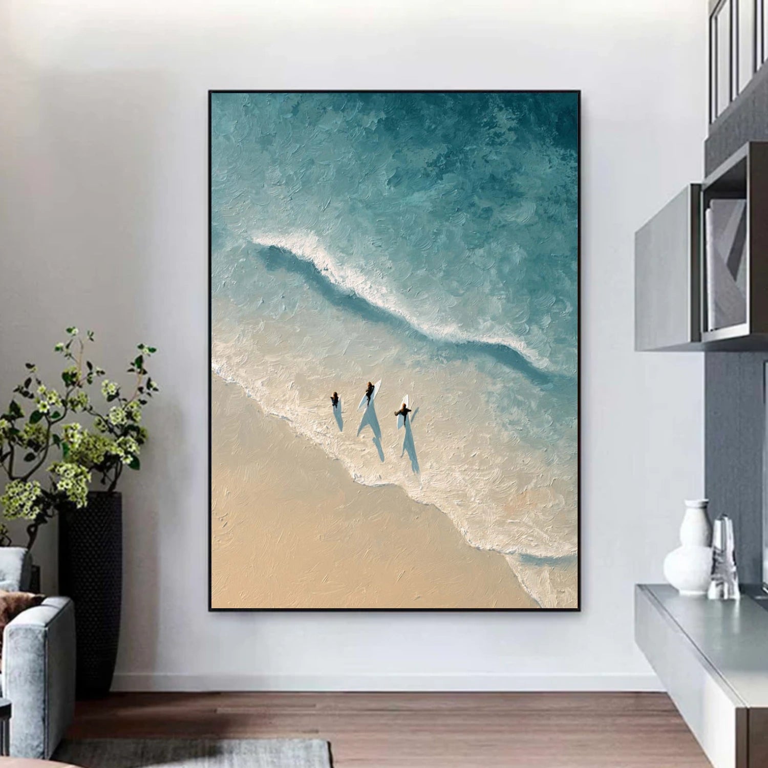 Abstract Ocean And Sky Textured Canvas Art #OC178