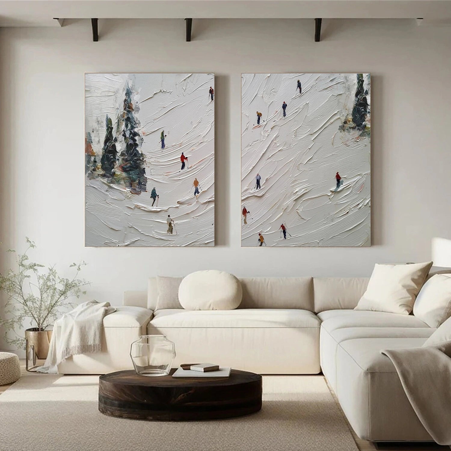 Skiing Sport Textured Canvas Painting Set of 2#PB070