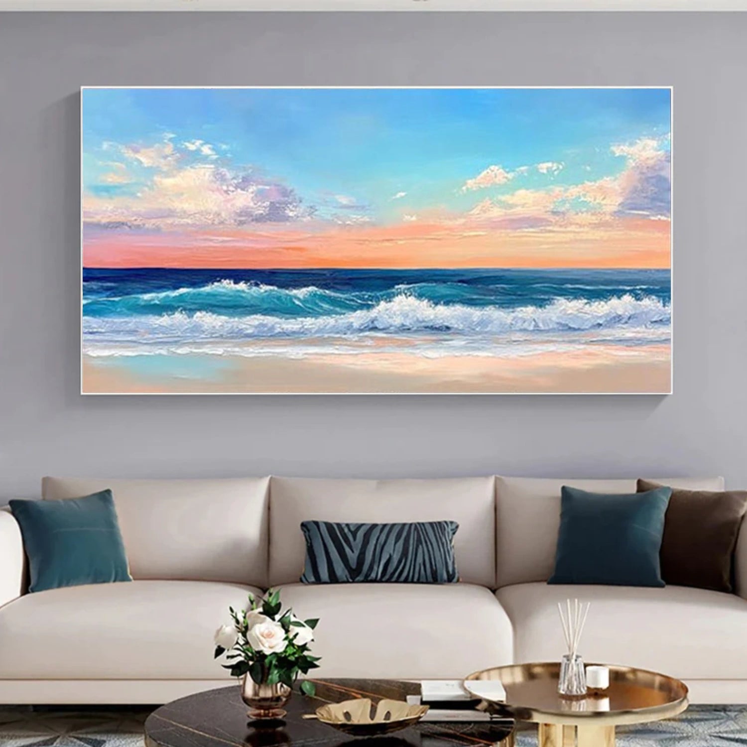 Abstract Ocean And Sky Textured Canvas Art #OC131