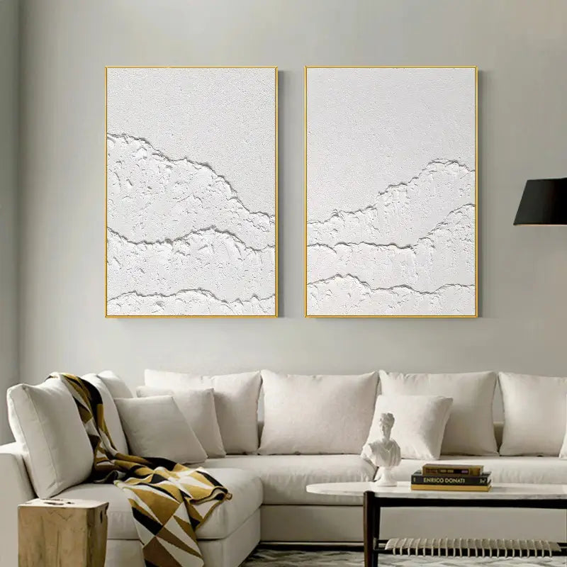 White Minimalist Textured Wall Art Set of 2 #WM045