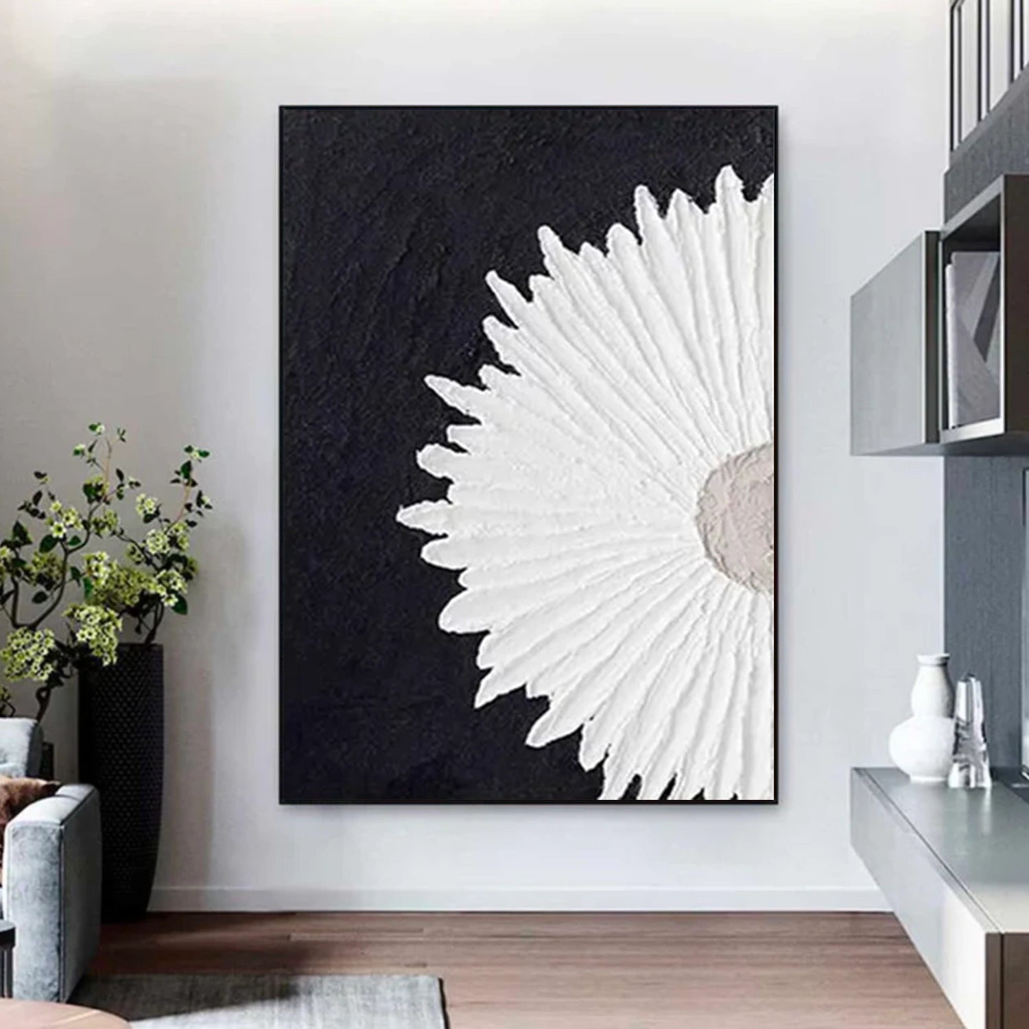 Black and White Minimalist Textured Canvas Art #WZ119
